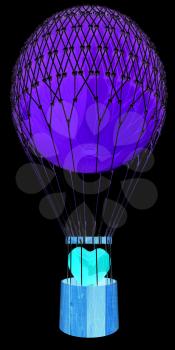 Hot Air Balloon with heart. Wedding concept. 3d render. On a black background.