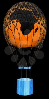 Hot Air Balloon of Earth. 3d render. On a black background.
