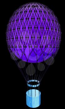 Hot Air Balloon. 3d render. On a black background.