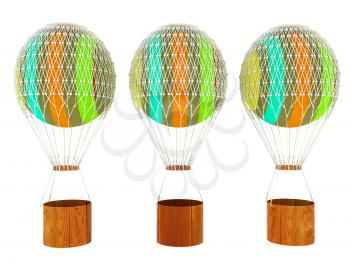 Set of Hot Colored Air Balloons and a basket. 3d render