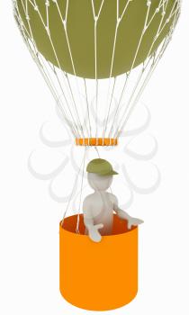 3d man on the air balloon. 3d render