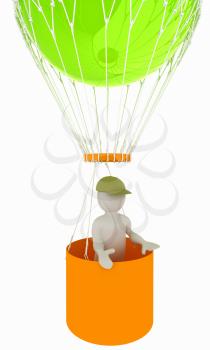 3d man on the air balloon. 3d render