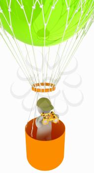 3d man with binoculars in hand on the air balloon. 3d render