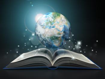 Earth and open book. Education internet e-'learning concept. 3d