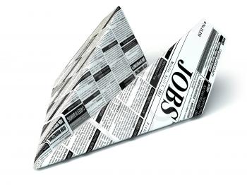 Job seeking concept. Newspaper as paper airplane. 3d