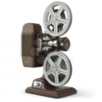 Vintage film movie projector isolated on white. 3d