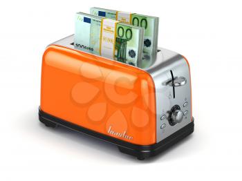Toaster baking euro. Financial business concept. 3d