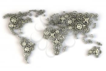 Map of the world from gears. Global economy connections and international  business concept. 3d