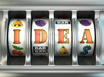 Idea concept. Slot machine with text. 3d