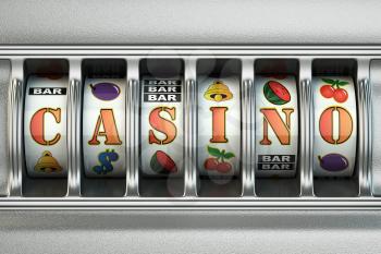 Slot machine with casino text. Jackpot concept. 3d