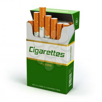 Pack of cigarettes on white isolated background. 3d