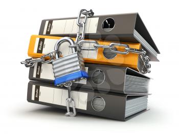 Data and privacy security. Information protection. File folder and chain with lock. 3d
