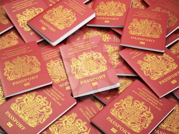 UK British passports for United Kingdom of Great Britain and Northern Ireland background, UK passport. 3d
