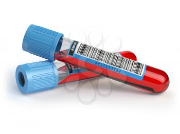 Blood test tubes. Blood samples  isolated on white. 3d illustration