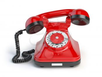 Vintage red telephone isolated on white background. 3d illustration. Retro styled telephone