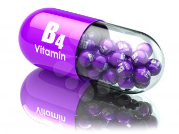 Vitamin B4 capsule or pill. Dietary supplements. 3d illustration