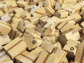 Warehouse or delivery concept background.Heap of cardboard delivery boxes or parcels. 3d illustration