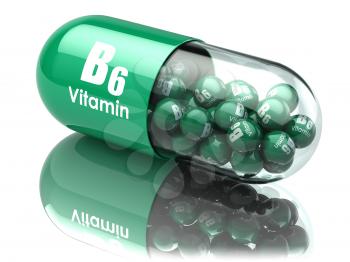 Vitamin B6 capsule or pill. Dietary supplements. 3d illustration