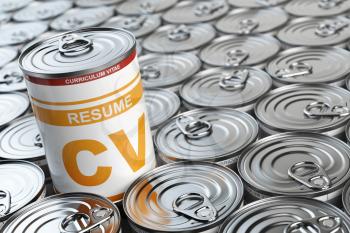 Cv curriculum vitae can.  Candidate job position. Conceptual image of resume or recruitment. 3d illustration