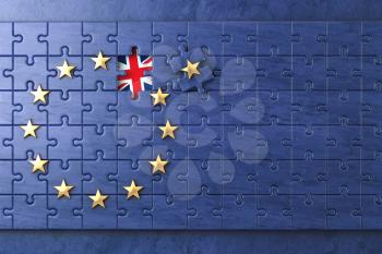 Brexit concept. Puzzle with EU European Union flag  without Great Britain  UK star. 3d illustration