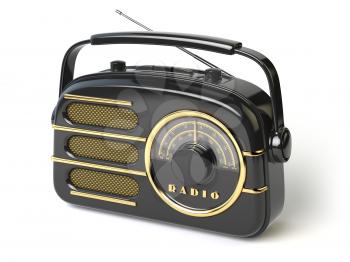 Black vintage retro radio receiver isolated on white. 3d illustration