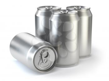 Aluminium beer cans  isolated on white. 3d illustration