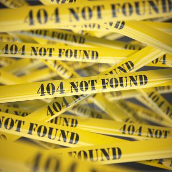 404 not found yellow caution  tape background. 3d illustration