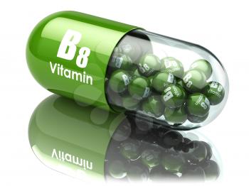Vitamin B8 capsule. Dietary supplements. 3d illustration