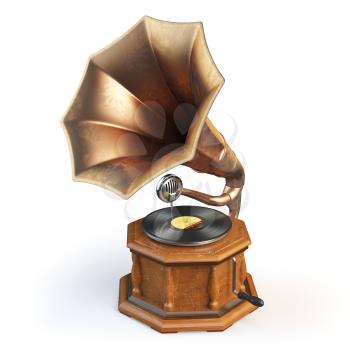 Vintage gramophone isolated on white. 3d illustration