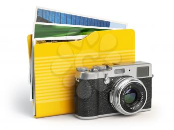 Photo album pc folder icon. Photo camera and folder isolated on white. 3d illustration
