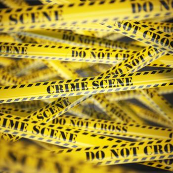 Crime scene yellow caution  tape background. Security concept. 3d illustration