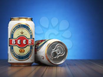 Beer cans on blue  background. 3d illustration