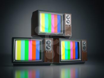 Heap of retro TV sets with no signal. Communication, media and television concept.. 3d illustration