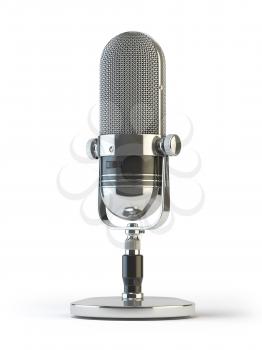 Retro old microphone isolated on white. Vintage, 3d illustration