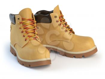Yellow man�s  boots isolated on white background. 3d illustration