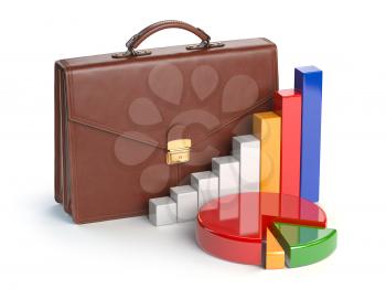 Stock market portfolio concept. Briefcase and graph isolated on white background. 3d illustration