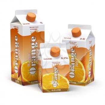 Orange juice carton cardboard box pack isolated on white background. 3d illustartion