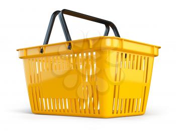 Yellow empty  shopping basket isolated on white background. 3d illustration