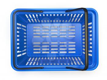 Blue  empty  shopping basket isolated on white background. 3d illustration