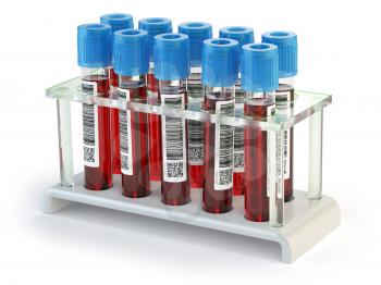 Blood test samples tubes isolated on white background. 3d illustration