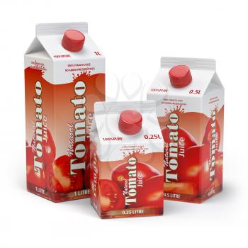 Tomato juice carton cardboard box pack isolated on white background. 3d illustartion