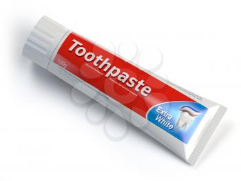 Ttoothpaste containers on white isolated background. 3d illustration