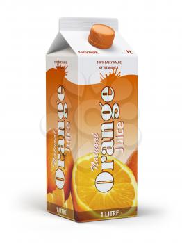 Orange juice carton cardboard box pack isolated on white background. 3d illustartion