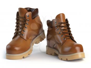 Brown mans  boots isolated on white background. 3d illustration