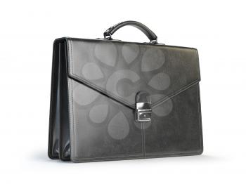 Black leather briefcase isolated on the white background. 3d illustration