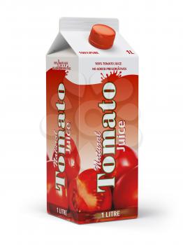 Tomato juice carton cardboard box pack isolated on white background. 3d illustartion
