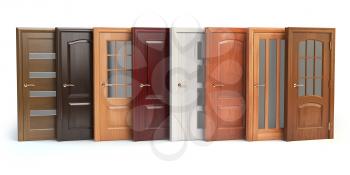 Wooden doors isolated on white. Interior design or marketing concept. 3d illustration