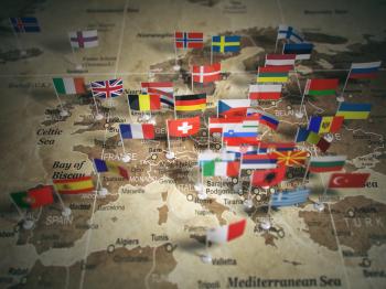 European Union map with flags of countries. Europe. 3d illustration