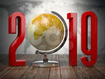 2019 happy new year globe. 3d illustration