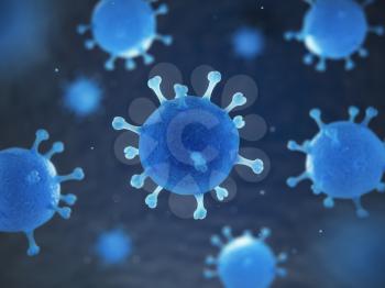 Human pathogenic virus  and bacterias under microscope. Viral disease. 3d illustration
